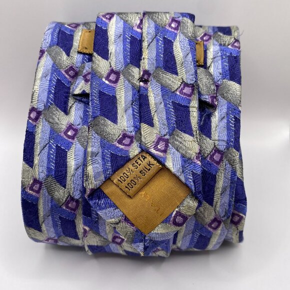 Vintage Today's Man Blue Silver & Purple 100% Silk Tie 60"x4" Made in Italy #367 - Picture 6 of 6